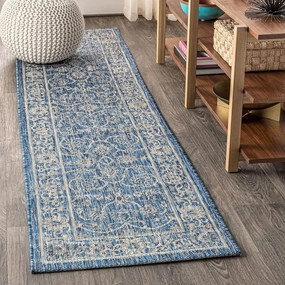 JONATHAN Y SMB103A-28 Palazzo Vine and Border Textured Weave Indoor/Outdoor Navy/Gray 2 ft. x 8 ft. Runner-Rug, Coastal,Easy-Cleaning,HighTraffic,LivingRoom,Backyard, Non Shedding