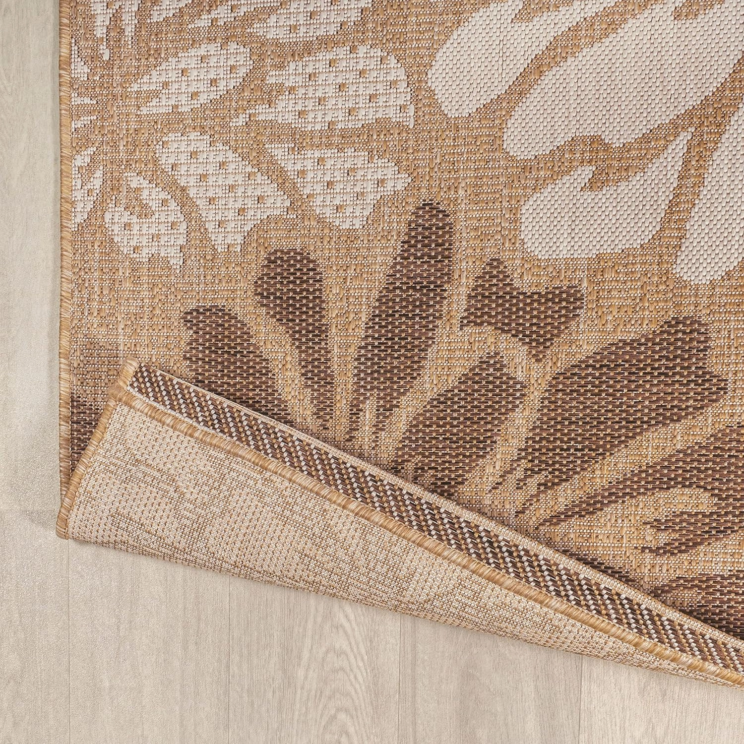 JONATHAN Y SMB110I-210 Zinnia Modern Floral Textured Weave Indoor Outdoor Runner Rug, Bohemian Coastal Mediterranean Easy Cleaning,Bedroom,Kitchen,Backyard,Patio,Non Shedding, Brown/Cream, 2 X 10