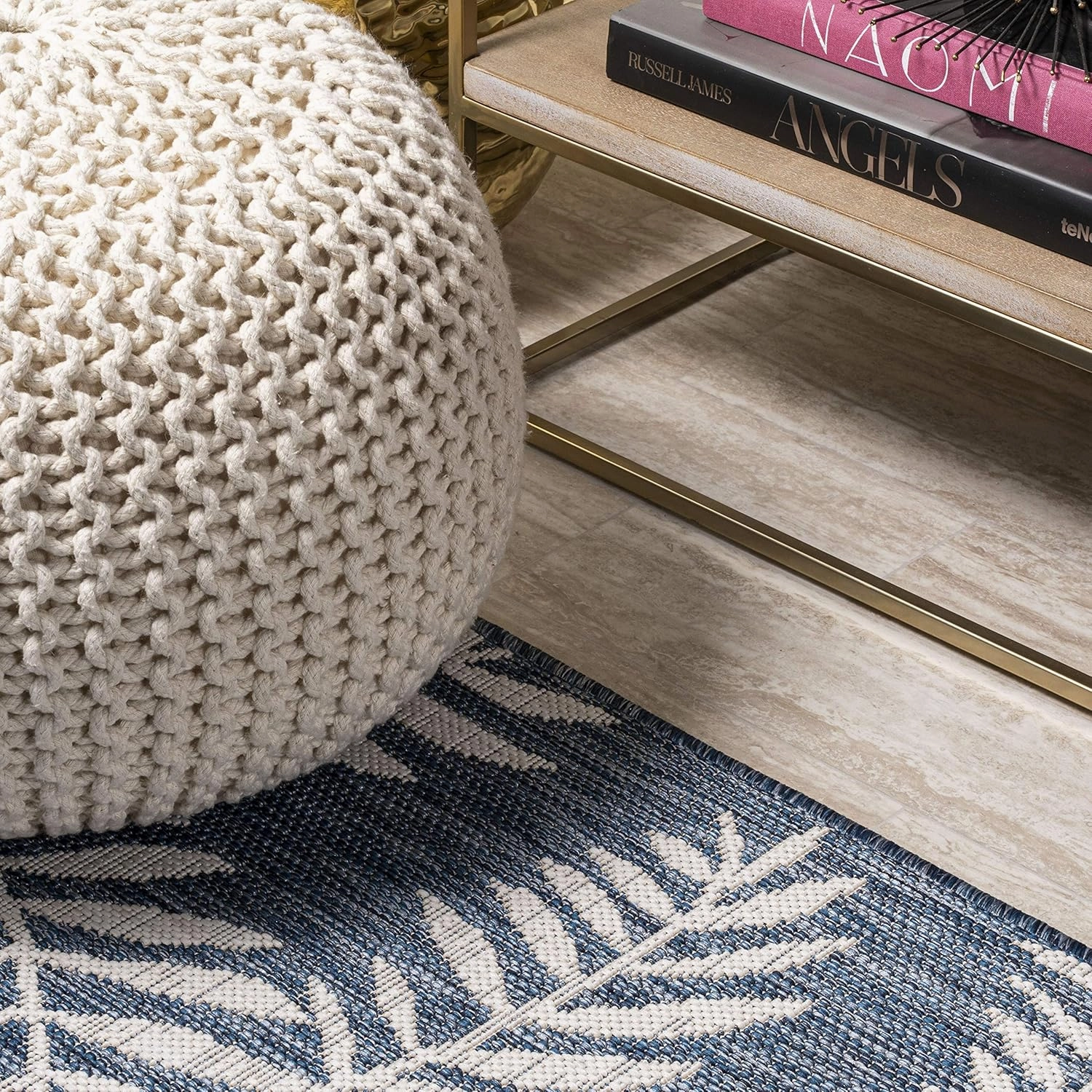 JONATHAN Y SMB119B-210 Nevis Palm Frond Indoor Outdoor Runner Rug Coastal Floral Easy-Cleaning Bedroom Kitchen Backyard Patio Non Shedding, 2 X 10, Navy/Ivory