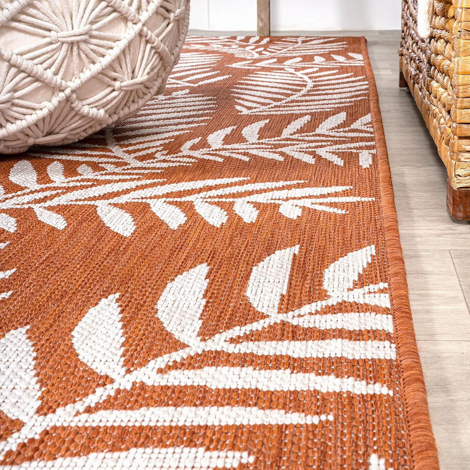 JONATHAN Y SMB119E-210 Nevis Palm Frond Indoor Outdoor Runner Rug, Coastal Casual Country & Floral Easy Cleaning,Bedroom,Kitchen,Backyard,Patio,Non Shedding, Orange/Cream, 2 X 10