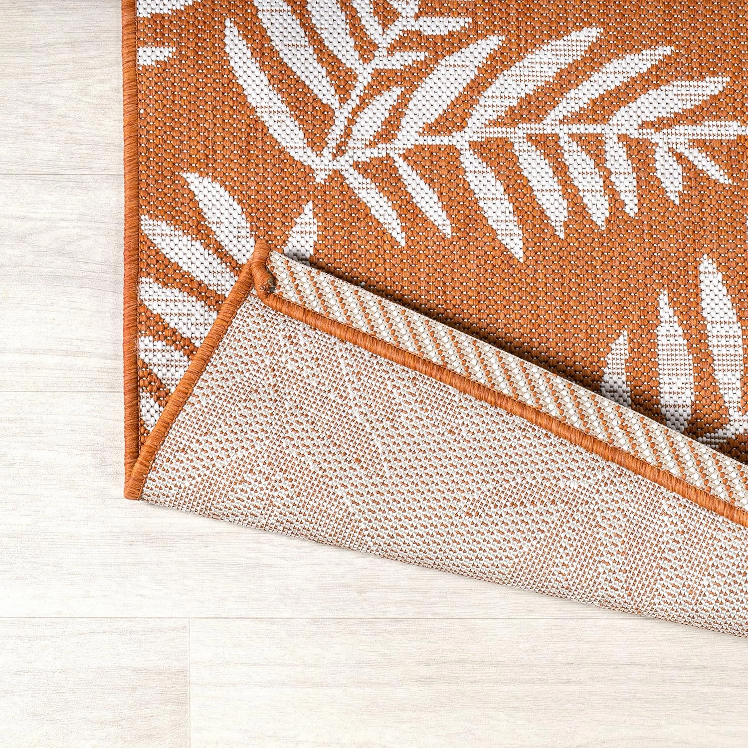 JONATHAN Y SMB119E-210 Nevis Palm Frond Indoor Outdoor Runner Rug, Coastal Casual Country & Floral Easy Cleaning,Bedroom,Kitchen,Backyard,Patio,Non Shedding, Orange/Cream, 2 X 10