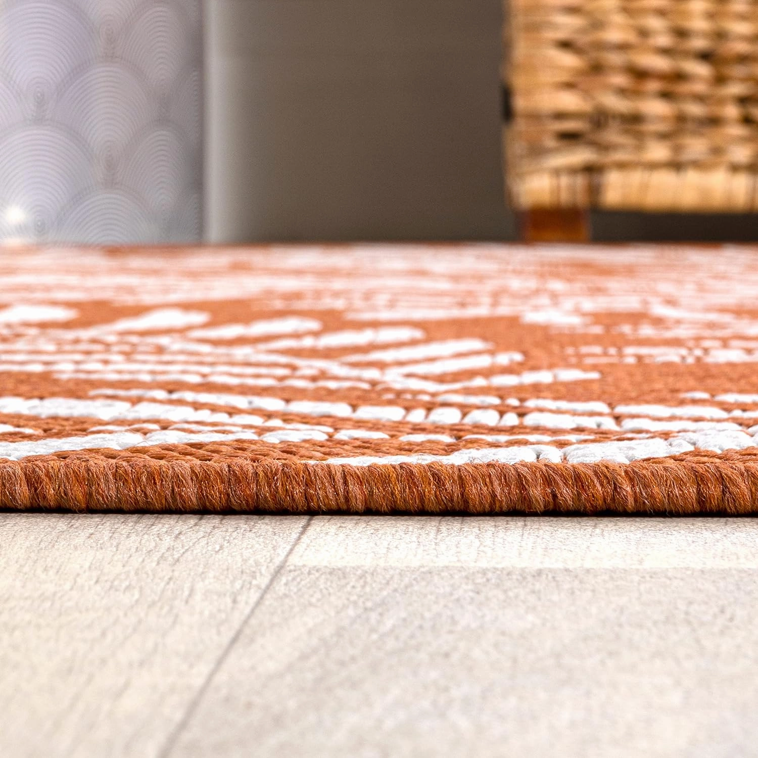 JONATHAN Y SMB119E-210 Nevis Palm Frond Indoor Outdoor Runner Rug, Coastal Casual Country & Floral Easy Cleaning,Bedroom,Kitchen,Backyard,Patio,Non Shedding, Orange/Cream, 2 X 10