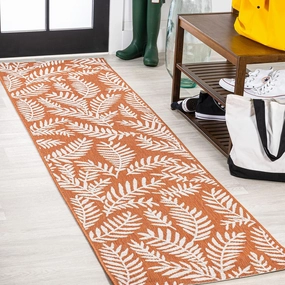 JONATHAN Y SMB119E-210 Nevis Palm Frond Indoor Outdoor Runner Rug, Coastal Casual Country & Floral Easy Cleaning,Bedroom,Kitchen,Backyard,Patio,Non Shedding, Orange/Cream, 2 X 10