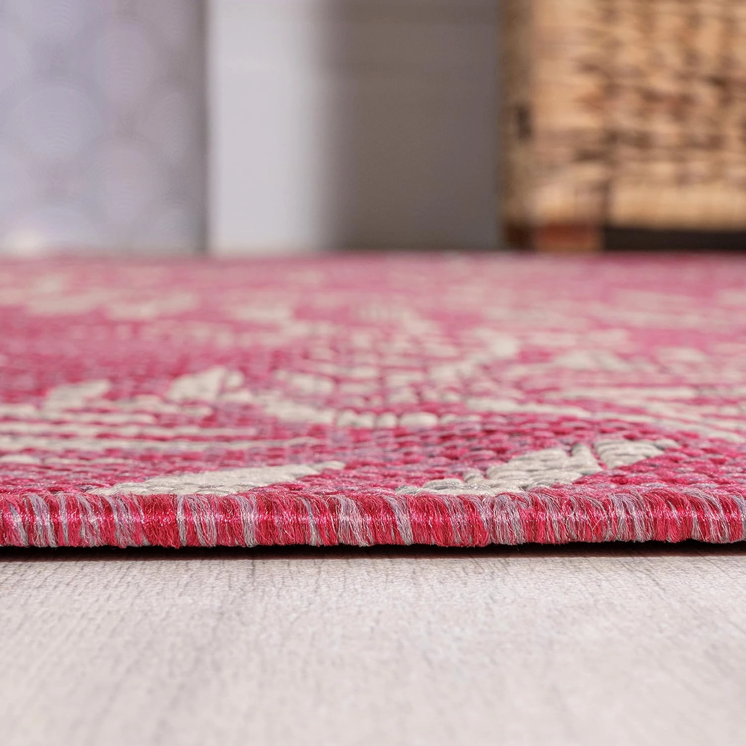 JONATHAN Y SMB119F-210 Nevis Palm Frond Indoor Outdoor Area Rug, Coastal Casual Country & Floral Easy Cleaning,Bedroom,Kitchen,Backyard,Patio,Non Shedding, Fuchsia/Light Gray, 2 X 10