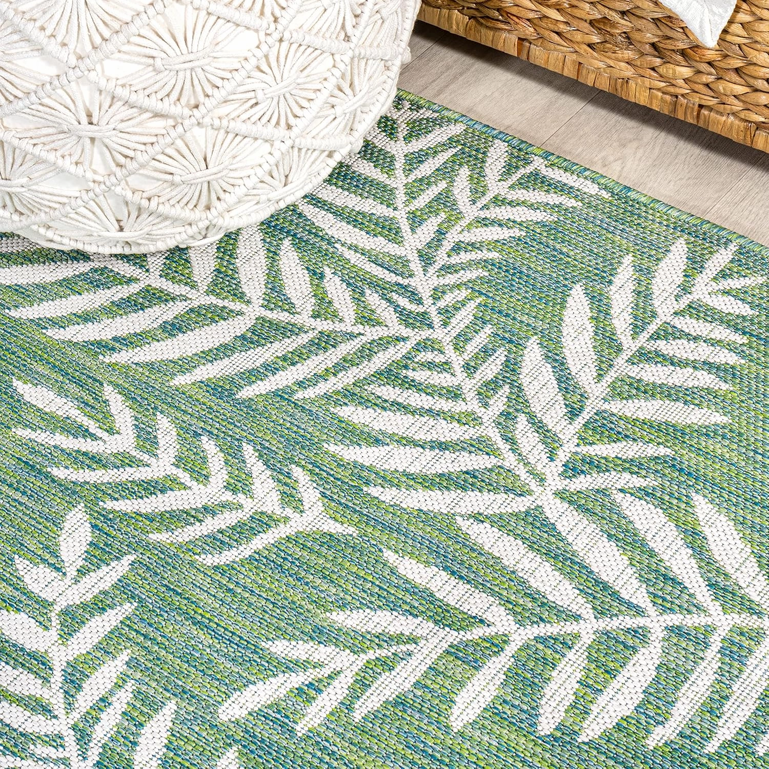 JONATHAN Y SMB119G-210 Nevis Palm Frond Indoor Outdoor Runner Rug, Coastal Casual Country & Floral Easy Cleaning,Bedroom,Kitchen,Backyard,Patio,Non Shedding, Cream/Green, 2 X 10