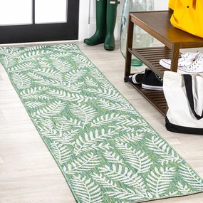 JONATHAN Y SMB119G-210 Nevis Palm Frond Indoor Outdoor Runner Rug, Coastal Casual Country & Floral Easy Cleaning,Bedroom,Kitchen,Backyard,Patio,Non Shedding, Cream/Green, 2 X 10