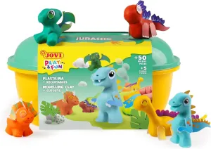 Jovi - Play&Fun Jurassic, Modeling Clay kit for Children, Cutouts   24 plasticine Bars   Modeling Tools to Create Dinosaurs