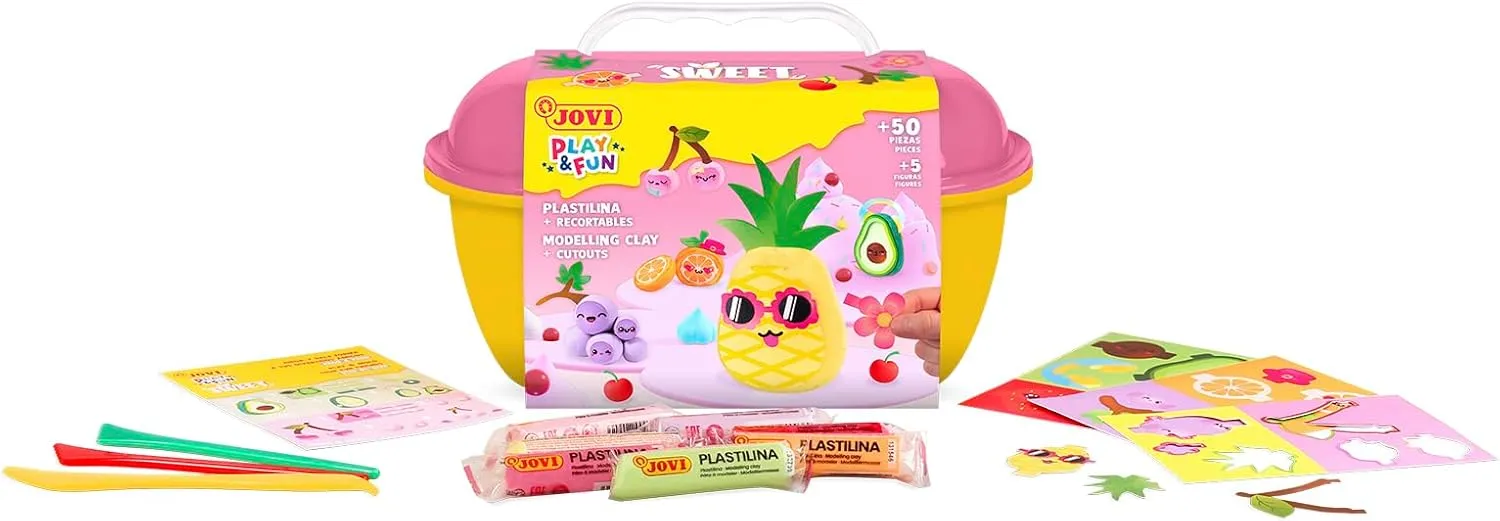 Jovi - Play&Fun Sweet Modeling Clay kit for Children, Cutouts   24 plasticine Bars   Modeling Tools to Create Fruit Characters