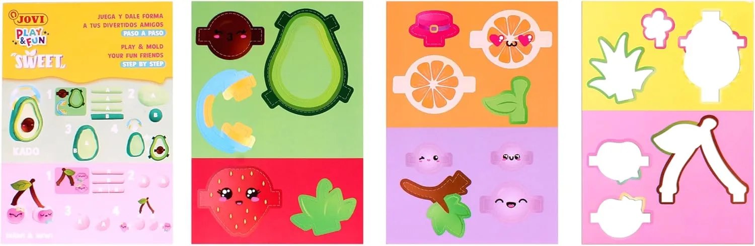 Jovi - Play&Fun Sweet Modeling Clay kit for Children, Cutouts   24 plasticine Bars   Modeling Tools to Create Fruit Characters