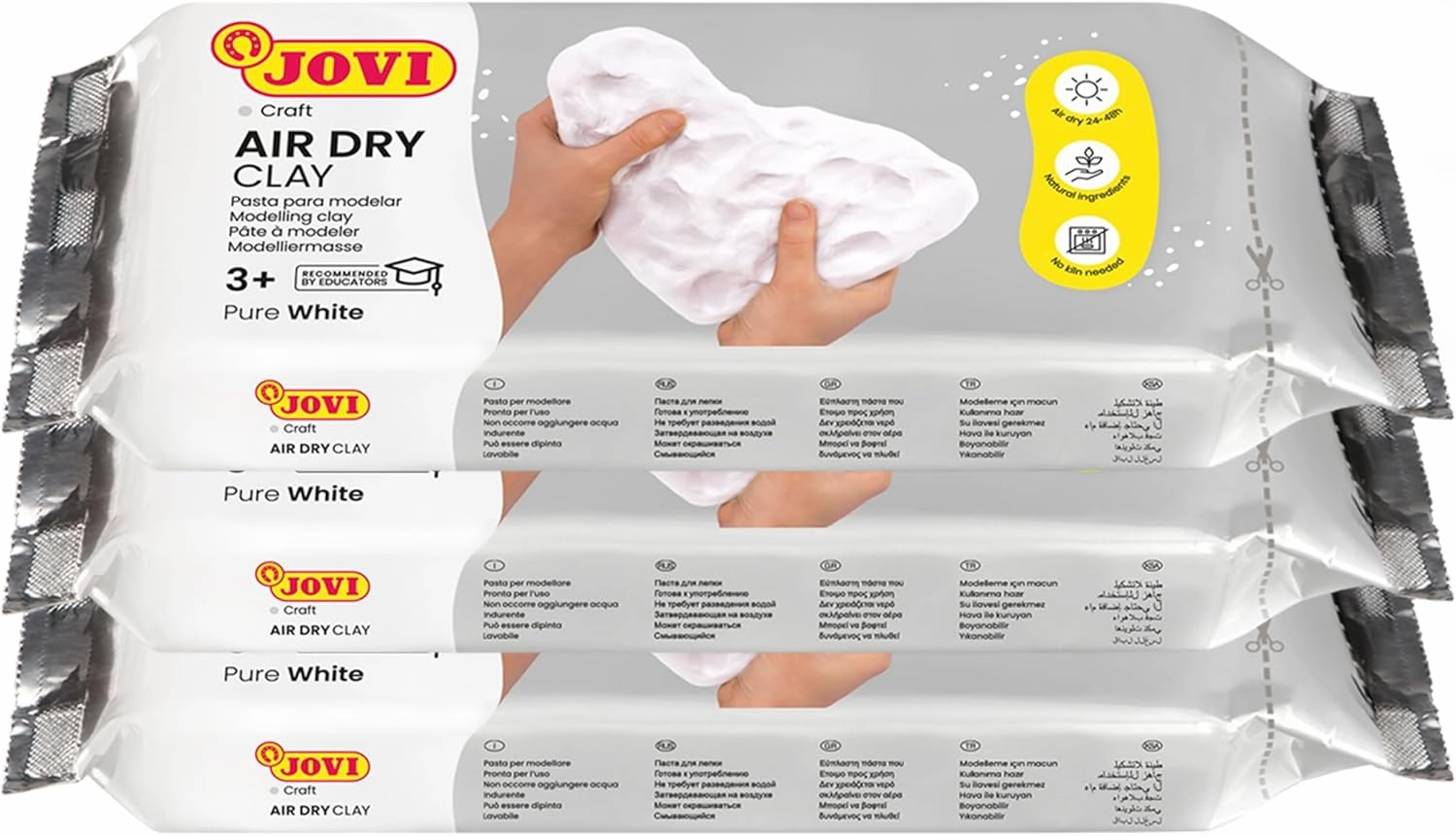 Jovi - Air Dry Modeling Clay, Set of 3 Units, 1.1lb Each, Total of 3.3lb, No Oven Needed, White Color, Pottery Clay for Arts and Crafts Projects (P85/3)