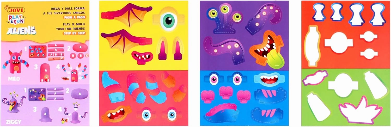 Jovi - Play&Fun Aliens Modeling Clay kit for Children, Cutouts   24 plasticine Bars   Modeling Tools to Create Monsters and Aliens