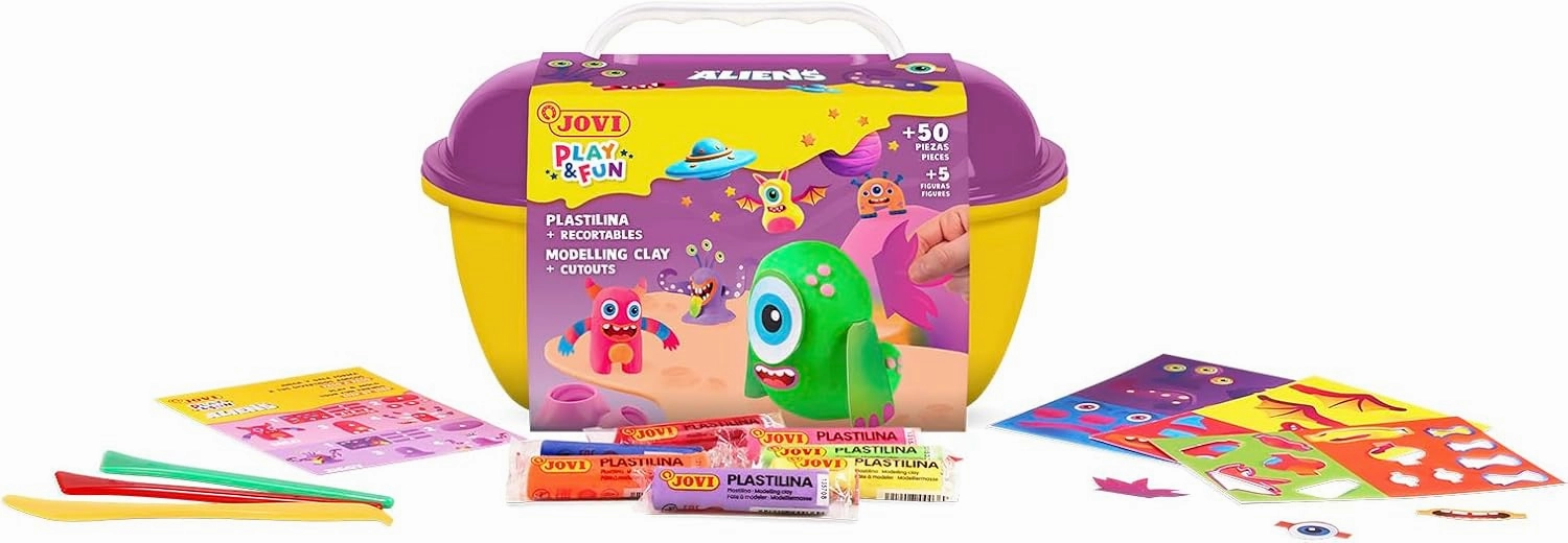 Jovi - Play&Fun Aliens Modeling Clay kit for Children, Cutouts   24 plasticine Bars   Modeling Tools to Create Monsters and Aliens