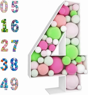 JoyBox Design 3FT Mosaic Balloon Frame Number 4 Light Up Numbers Pre-Cut Kit Thick Foam Board for Birthday Decoration