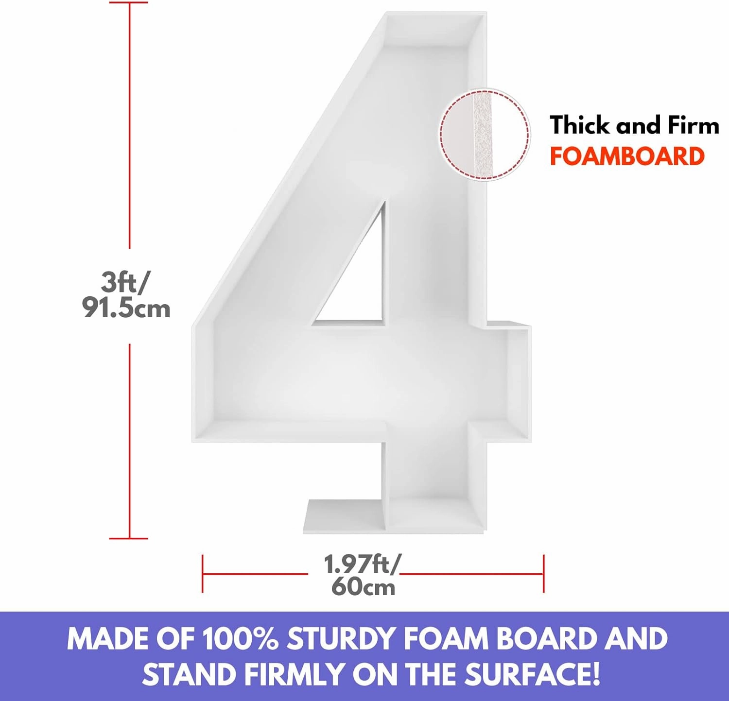 JoyBox Design 3FT Mosaic Balloon Frame Number 4 Light Up Numbers Pre-Cut Kit Thick Foam Board for Birthday Decoration