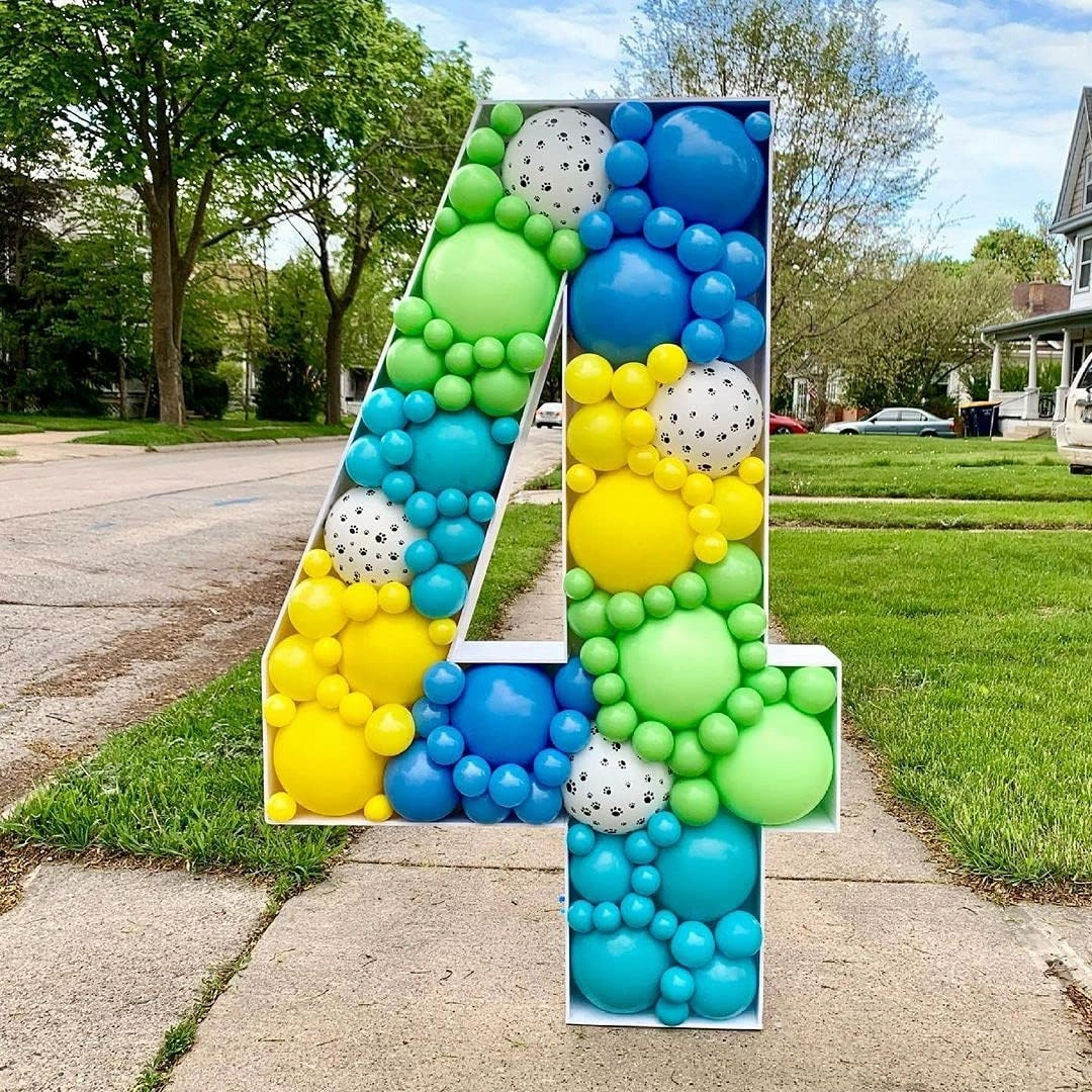 JoyBox Design 3FT Mosaic Balloon Frame Number 4 Light Up Numbers Pre-Cut Kit Thick Foam Board for Birthday Decoration