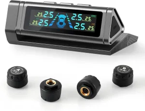 JUSTTOP Tire Pressure Monitoring System with Solar Charge,Tpms with 4 Sensors and Six Alarm Modes， Color Display, for Car, RV, SUV, Truck（0-87PSI）
