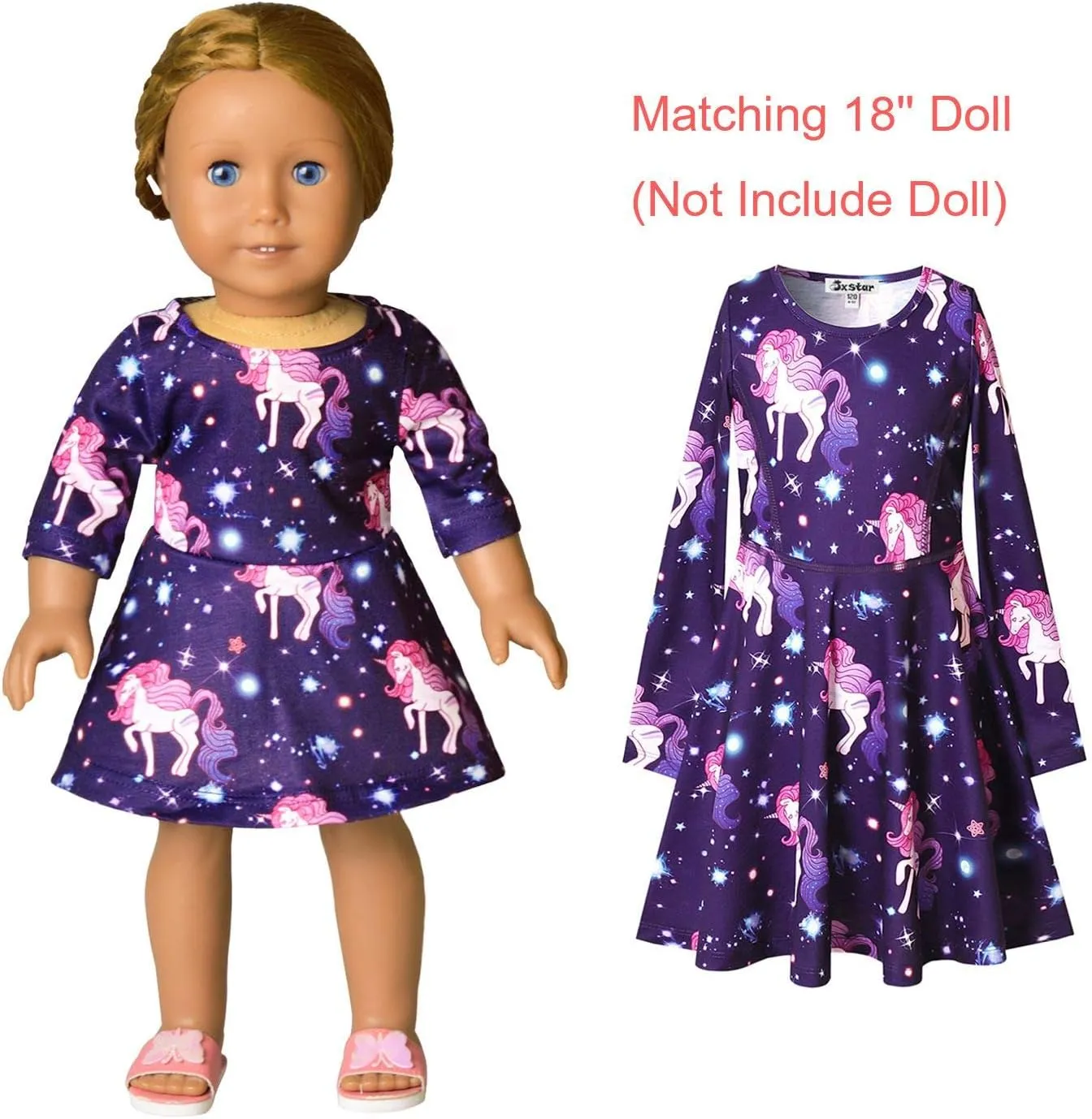 Jxstar Girls&Doll Matching Dresses Long Sleeve Unicorn Mermaid Outfits Clothes