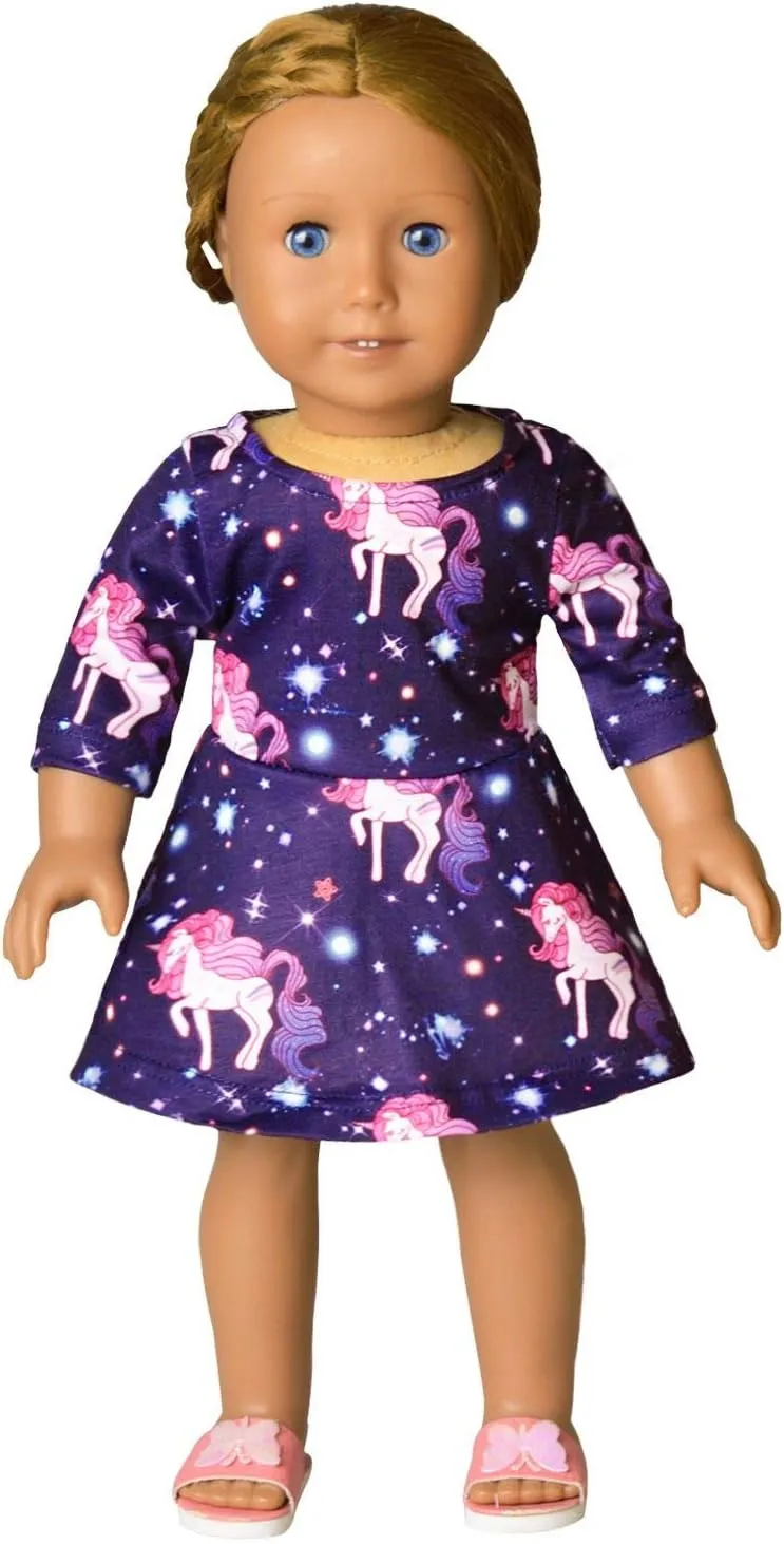 Jxstar Girls&Doll Matching Dresses Long Sleeve Unicorn Mermaid Outfits Clothes