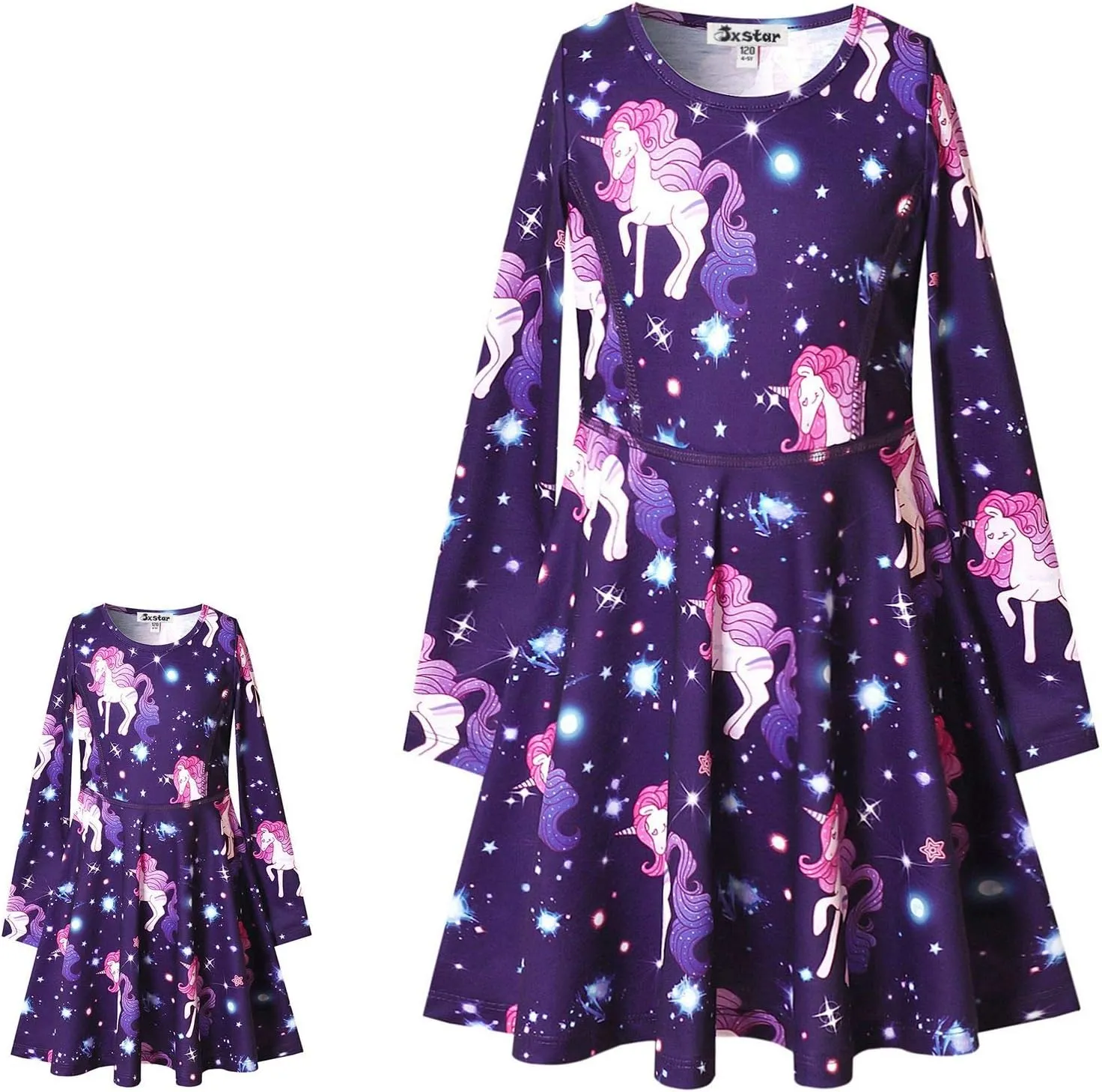 Jxstar Girls&Doll Matching Dresses Long Sleeve Unicorn Mermaid Outfits Clothes