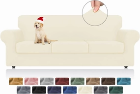 KEKUOU 4 Pieces Stretch Couch Covers for 3 Cushion Couch Sofa pet Friendly， Sofa Covers Washable Soft Elastic Dogs Furniture Protector(Sofa,Beige)