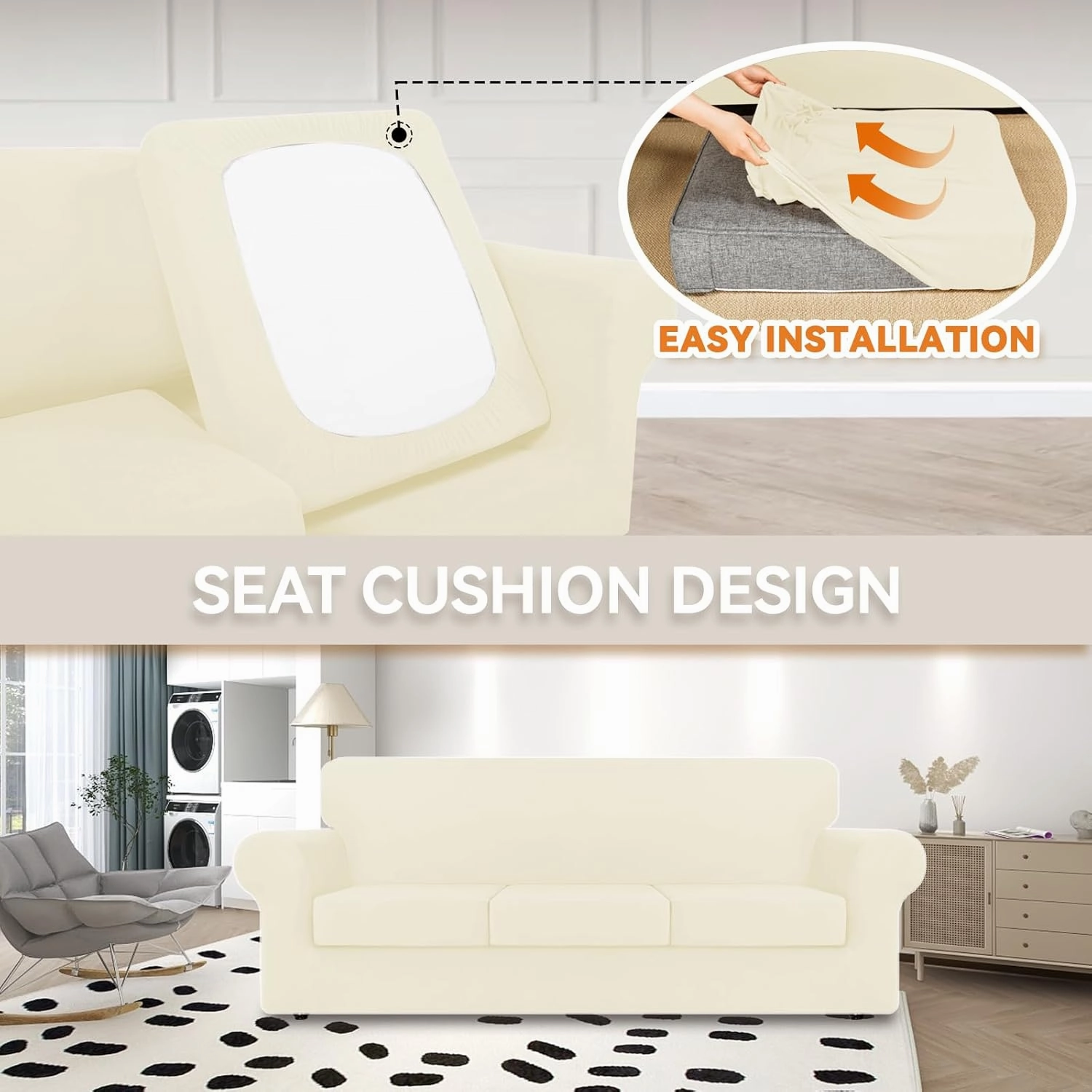 KEKUOU 4 Pieces Stretch Couch Covers for 3 Cushion Couch Sofa pet Friendly， Sofa Covers Washable Soft Elastic Dogs Furniture Protector(Sofa,Beige)