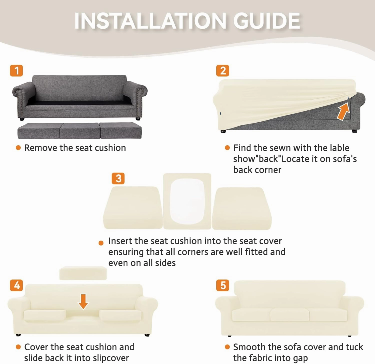 KEKUOU 4 Pieces Stretch Couch Covers for 3 Cushion Couch Sofa pet Friendly， Sofa Covers Washable Soft Elastic Dogs Furniture Protector(Sofa,Beige)