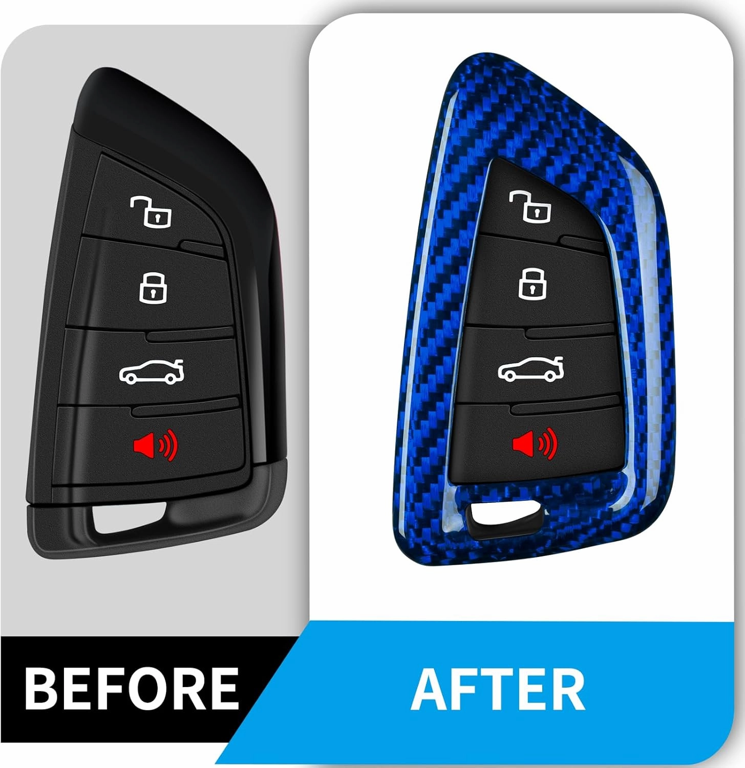 Key Fob Cover Compatible with Toyota Supra GR A90 A91 MK5 2019-2024,Real Glass Fiber Smart Remote Key Fob Case Compatible with Toyota Supra Accessories, Blue