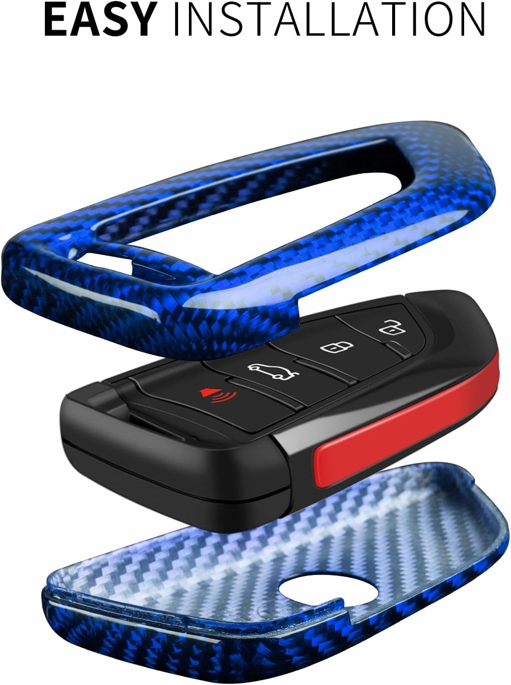 Key Fob Cover Compatible with Toyota Supra GR A90 A91 MK5 2019-2024,Real Glass Fiber Smart Remote Key Fob Case Compatible with Toyota Supra Accessories, Blue