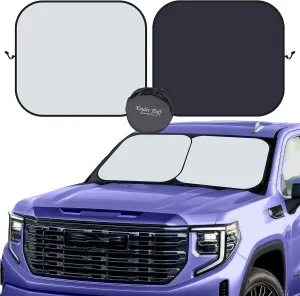 kinder Fluff Patented Windshield Sun Shade for Cars - The Only Certified Car Window Shades Blocking 99.9% UVR - Automotive Sunshades for Cars, SUV, RV, Truck & Auto Accessories - (XL)