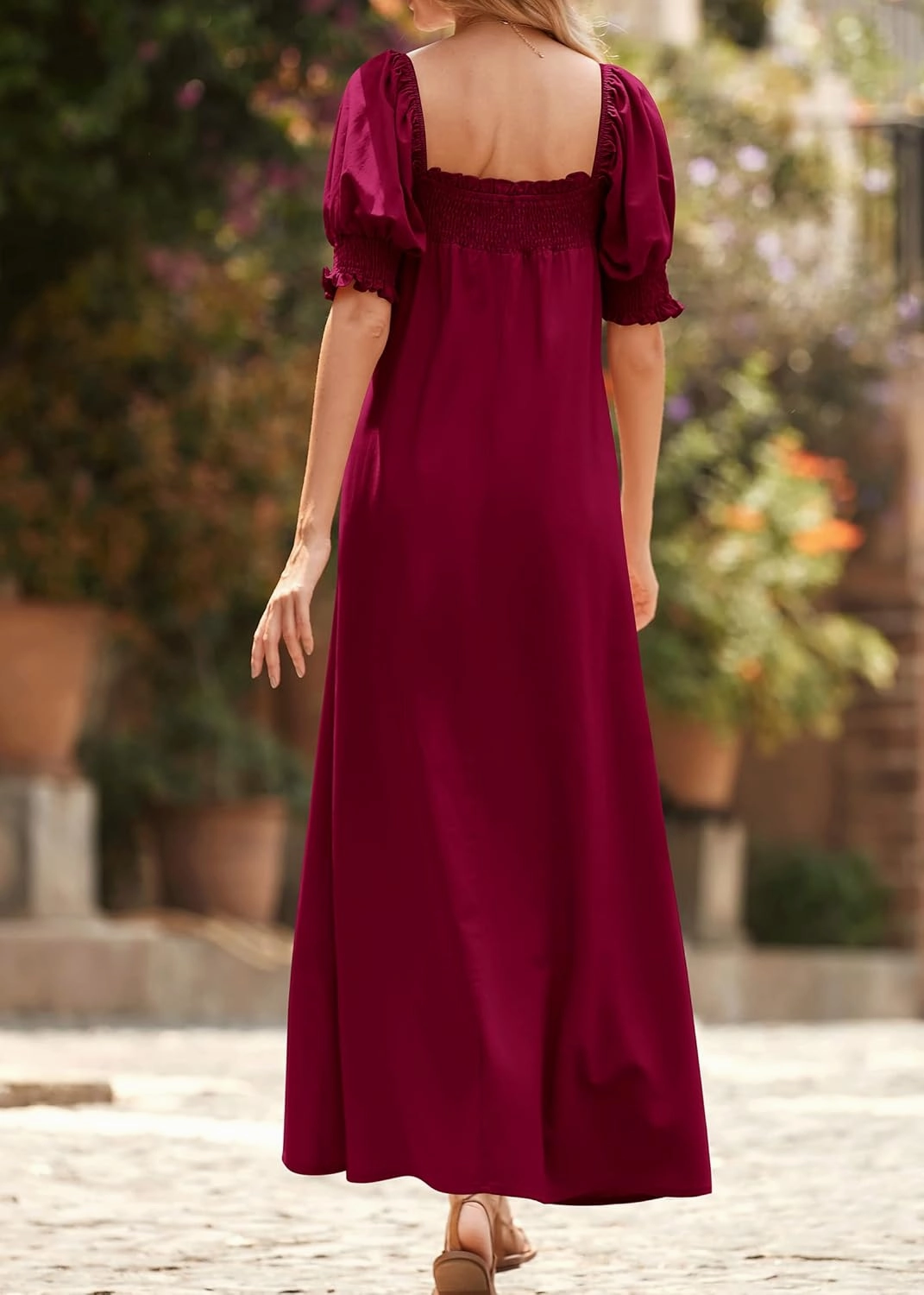 KIRUNDO Women 2025 Summer Maxi Dress Casual Loose Puff Sleeve Square Neck Maternity Flowy Long Beach Dresses with Pockets