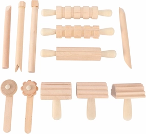 Kisangel 12pcs Wooden Dough Tools Clay Pattern Rolling Pin Set Dough Molding Shaping Tool for Toddler Kids Art Craft Activity Supplies