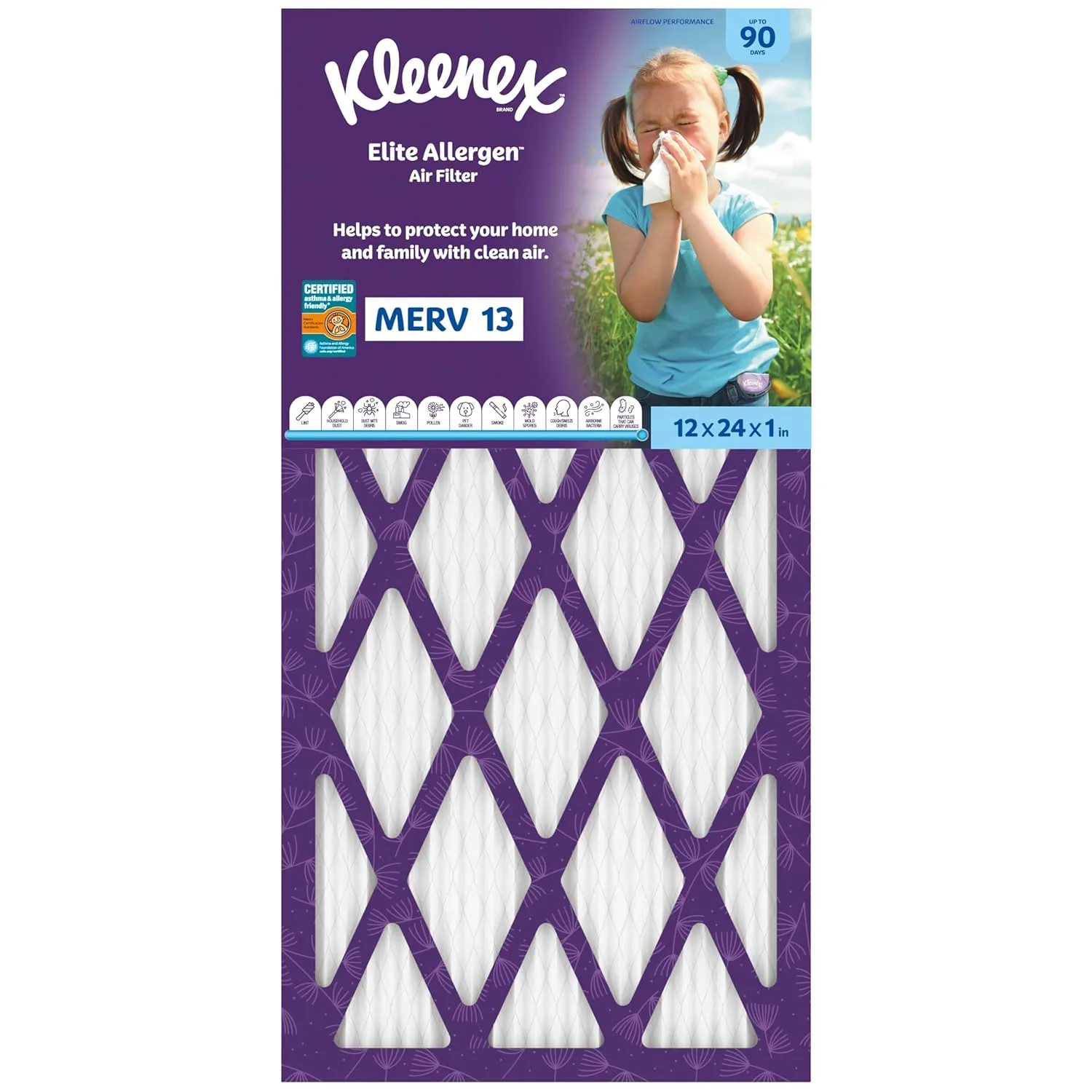 Kleenex Elite Allergen Air Filter 12x24x1 Inches - 13 MERV RATING (2-Pack)