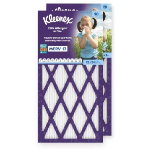Kleenex Elite Allergen Air Filter 12x24x1 Inches - 13 MERV RATING (2-Pack)