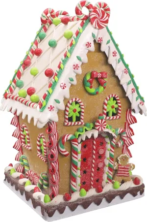 KPCB Gingerbread House Decorations - Prelit Gingerbread Decor 14 inches - Classic Christmas Village Figurines with Detailed Handcrafted Elements - Table Centerpiece Cookie Holiday Decor