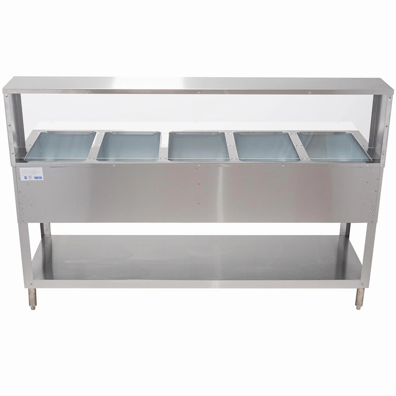 Kratos Commercial Electric Steam Table/Hot Food Table with Overshelf and Shield, 5 Wells, Stainless Steel, Stationary, NSF, 240V (28W-195)