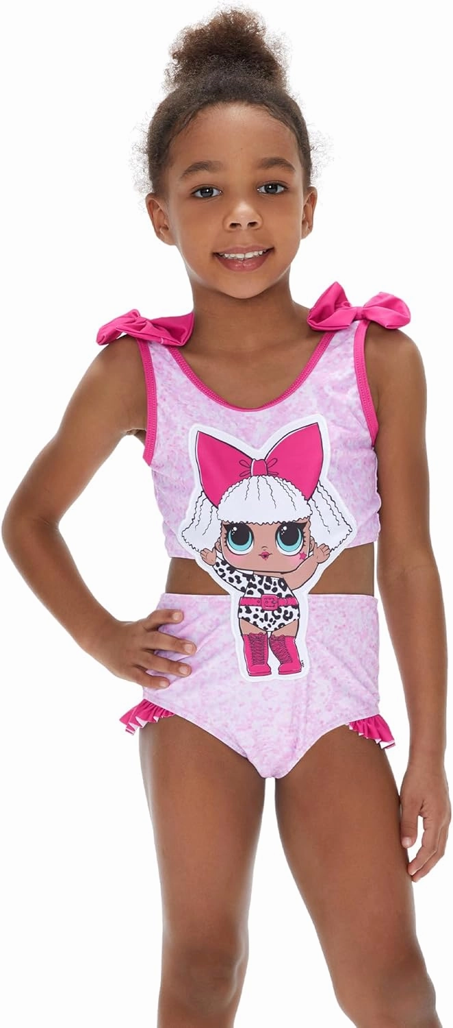 L.O.L. Surprise! Girl's One Piece Swimsuit Cute Ruffle Summer Beach Bathing Suits