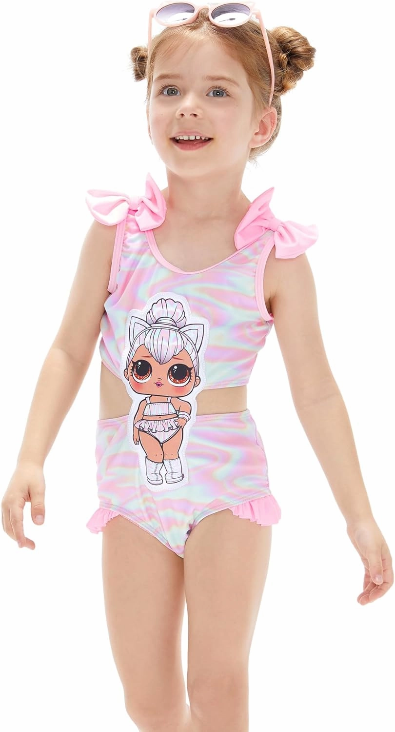 L.O.L. Surprise! Girl's One Piece Swimsuit Cute Ruffle Summer Beach Bathing Suits