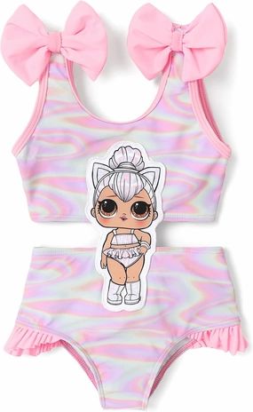 L.O.L. Surprise! Girl's One Piece Swimsuit Cute Ruffle Summer Beach Bathing Suits