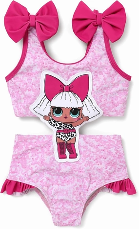 L.O.L. Surprise! Girl's One Piece Swimsuit Cute Ruffle Summer Beach Bathing Suits