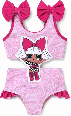 L.O.L. Surprise! Girl's One Piece Swimsuit Cute Ruffle Summer Beach Bathing Suits