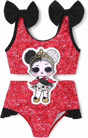 L.O.L. Surprise! Girl's One Piece Swimsuit Cute Ruffle Summer Beach Bathing Suits