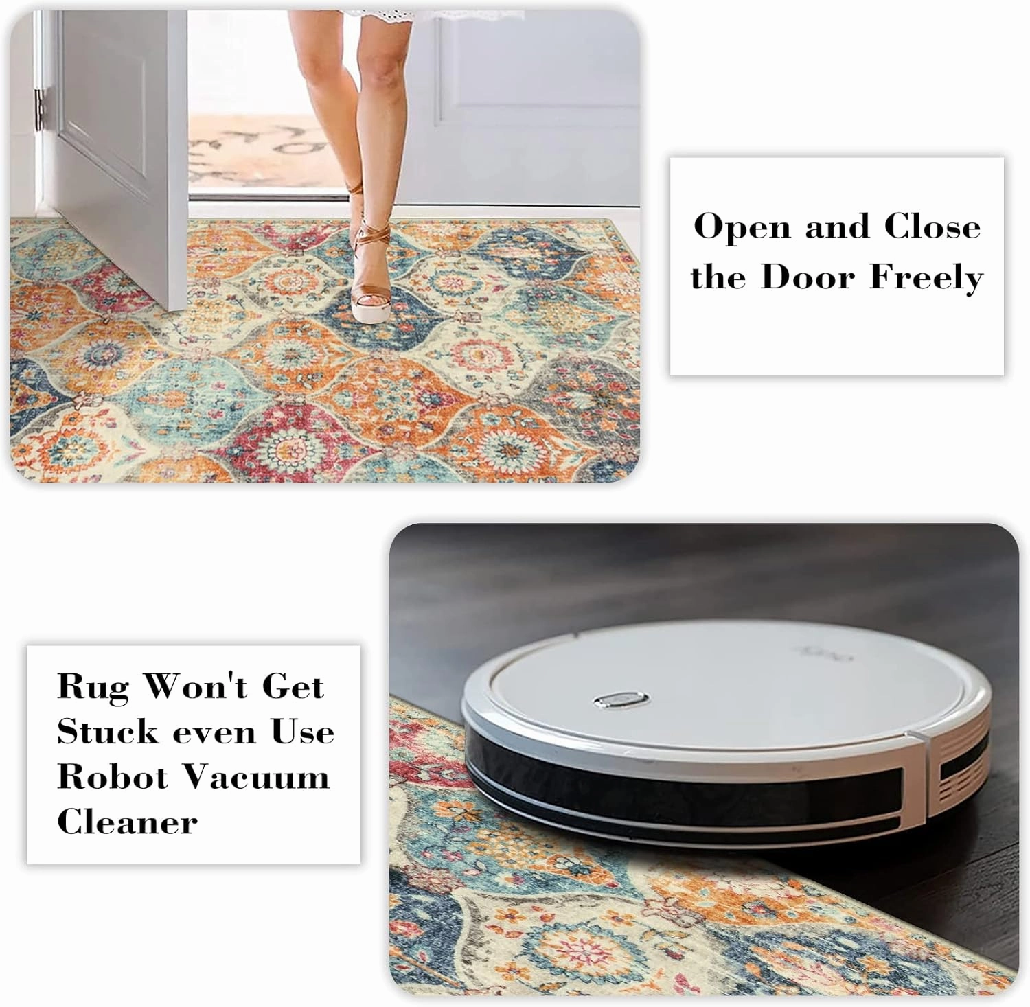 Lahome Moroccan Trellis Washable Round Area Rug, Soft Round Rugs 6ft Ultra-Thin Non-Slip, Vintage Large Circle Carpet for Bedroom Living Room Kitchen Nursery, Cream/Multi