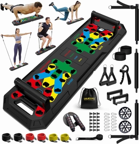 LALAHIGH Home Gym Kit, All-in-One Fitness Equipment with Push-Up Board, Resistance Bands with Bar, Pilates Bar, Pulley and Multi-Functional Training Board for Exercise Strength Training.