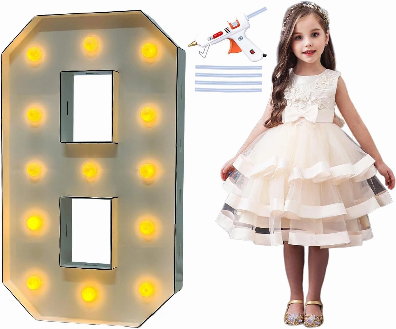 LANGXUN 40inch White Large Led Light Up Number 8 for 8th 18th Birthday Party Decor, with Hot Glue Gun, Marquee Numbers 9 Balloon for Wedding Graduation Boys Girls Photo Background Decoration