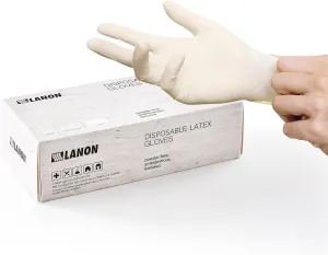 LANON 5 mil Latex Disposable Gloves, Food-Contact Grade, Powder-Free, Fully Textured, White, Medium