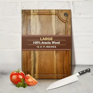 Large Acacia Wood Cutting Board for Kitchen - charcuterie Chopping Board with Juice Groove & Handle sapce for cutting Meat, Vegetables, fruits and Cheese, 16 x 11 Inch