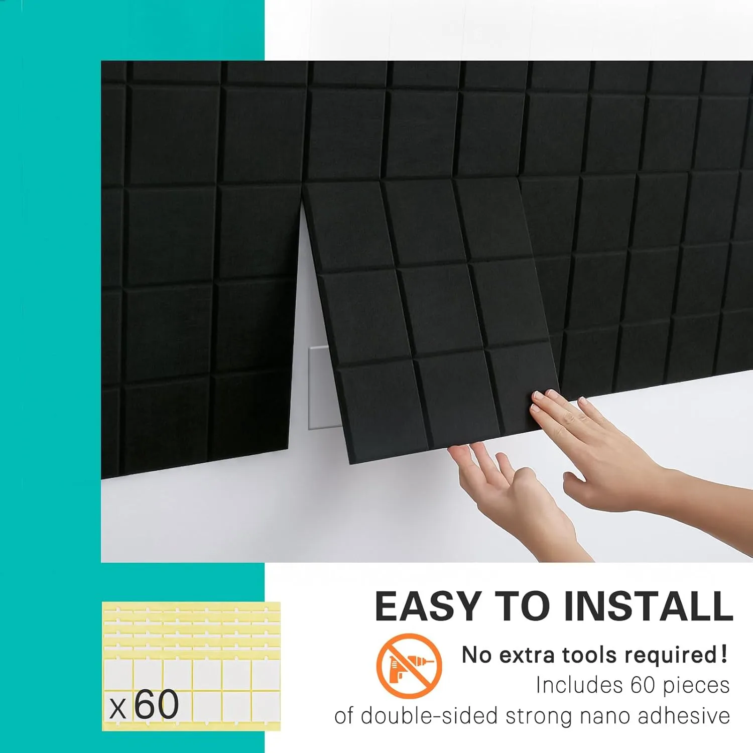 Large Cork Board, 12 Pack Felt Wall Tiles with Safe Removable Adhesive, Bulletin Board for Office, Pin Tack Corkboard for Quilting Design & Dart Wall Protector 48" x 36" - Black