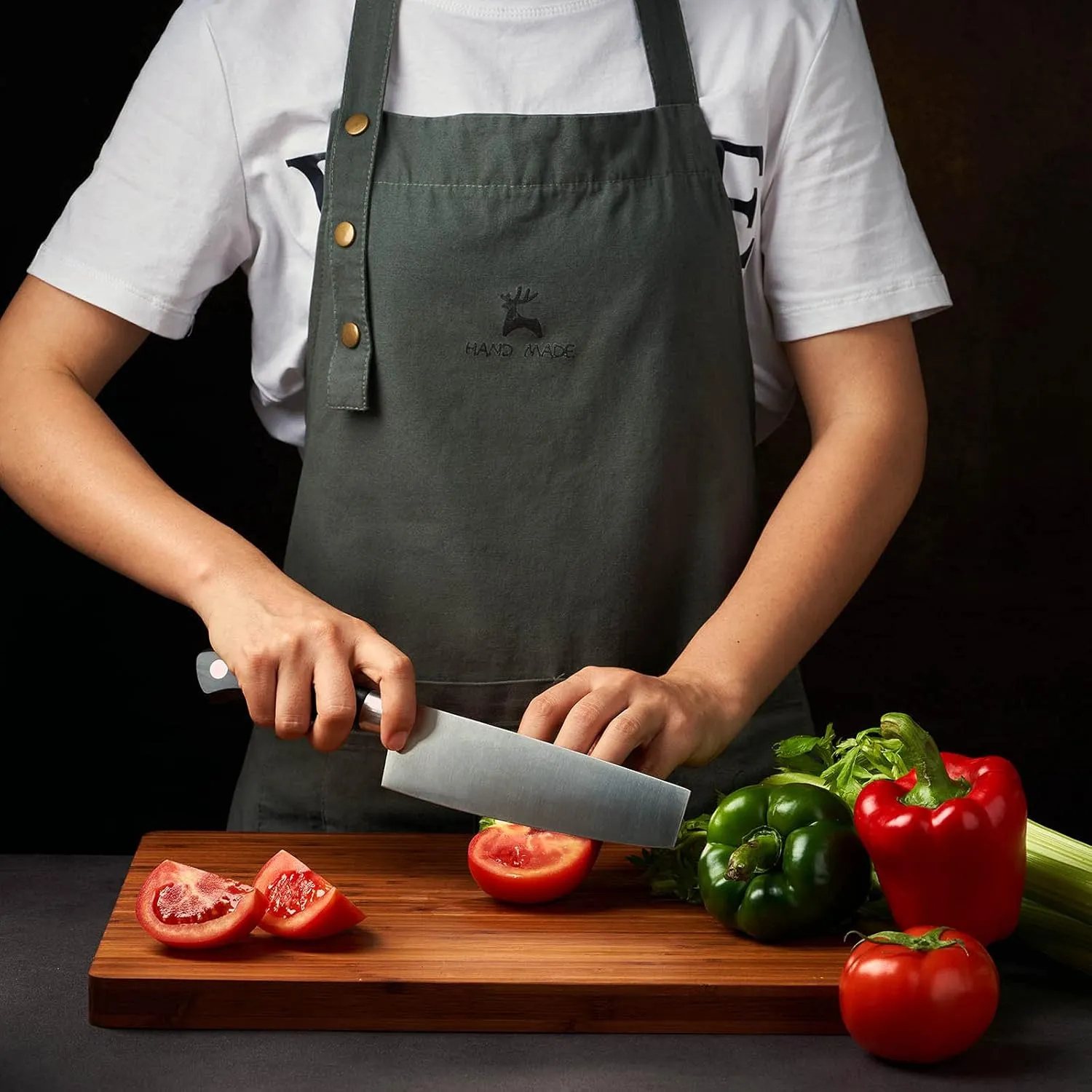 Large Wood Cutting Board for Kitchen, 1” Thick Bamboo Cheese Charcuterie Board, Butcher Chopping Block, with Juice Grooves and Handles
