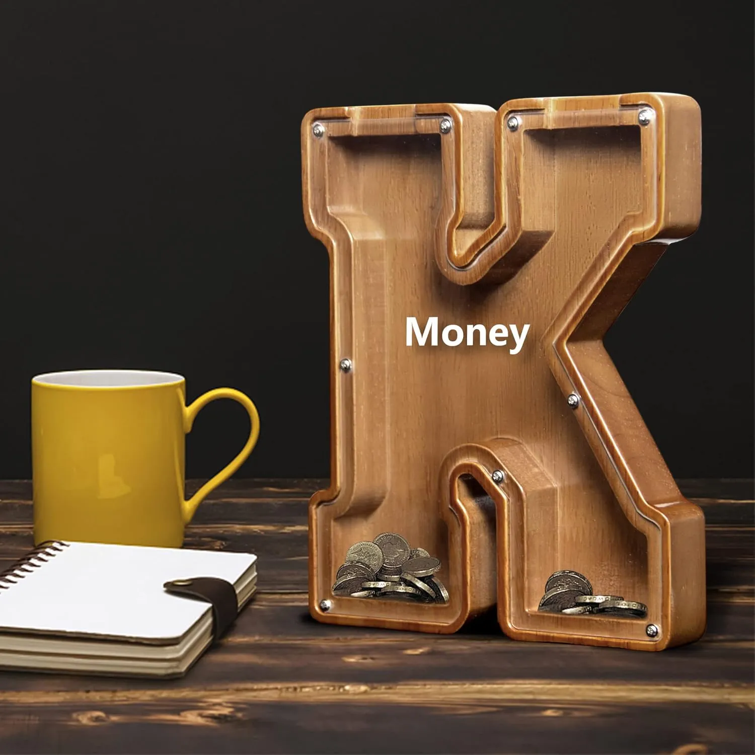 Large Wooden Letter Coin Personalized Piggy Bank for Boys Girls Kids Toddler Adults Money Bank Best Gift for Friends (9.2 Inch-O)