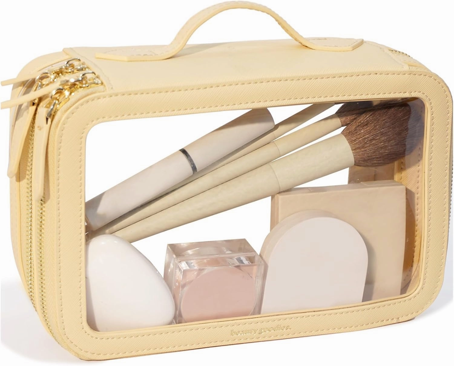 Large Clear Makeup Bag for Women with Zipper Organizer, Beige Travel Makeup Bag for Women Clear Cosmetic Case, Clear Travel Bags for Toiletries, Clear Make Up Bag Traveling Women, Car Bag Organizer